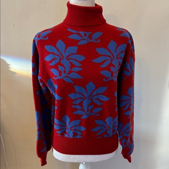 RHODE Sweaters - Rhode Cara wool jacquard Red Blue Floral Turtleneck Sweater Size S EUC